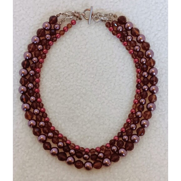 Premier Designs Faux Pearl and Glass Bead Triple Strand 3-in-1 Necklace 16-18 in - Picture 5 of 10